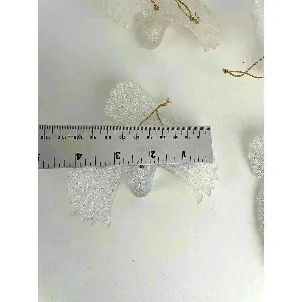 VTG 4‎ PC White Glitter Bird Christmas Ornaments